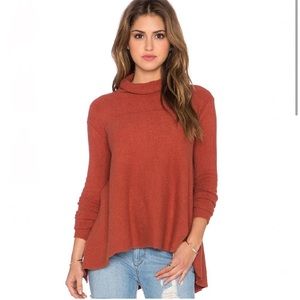 Free People Medium ‘Drape Drape’ Sunset Orange Tunic Sweater Turtleneck